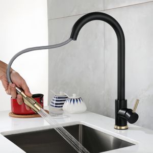ก๊อกน้ำอ่างล้างหน้าในครัวสีดำ2024ก๊อกน้ำทองเหลือง<span class=keywords><strong>ซิงค์</strong></span><span class=keywords><strong>ครัว</strong></span>สังกะสีแบบดึงลงพ่นราคาถูก - Product Image 4