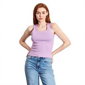 Camiseta sin mangas ajustada esencial de verano para mujer, camiseta básica elástica informal, varios colores y tallas, marca privada - Product Image 1