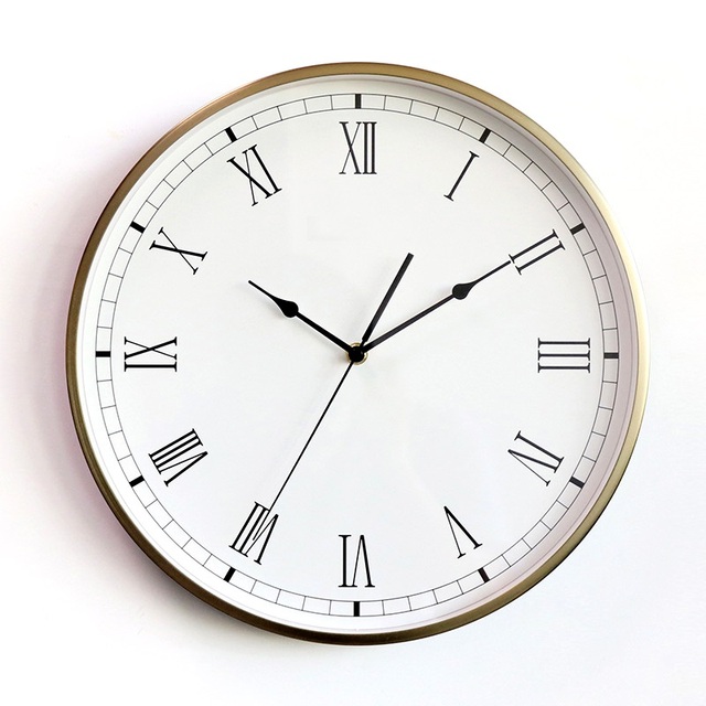 14 Inch Large Contemporary Custom Modern Roman Numerals Clock Fashion Round Silent White Metal Wall Clock for Living Room