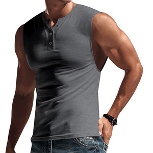Débardeur sans manches uni pour homme, couleur unie, épaules larges, style Henley, coupe ajustée, vêtements de sport, vêtements de fitness, <span class=keywords><strong>gym</strong></span>, stringer - Product Image 5