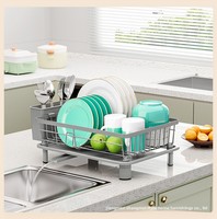Égouttoir à vaisselle sur évier, type autoportant, petit format, en métal, multifonctionnel, pour le drainage et le rangement à usage domestique (bols, assiettes, ustensiles)