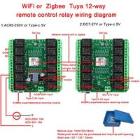 DC 7-27V Tuya 12 canaux WiFi/Zigbee Module de relais 12CH sans fil Smart Home télécommande interrupteur émetteur avec RF 433MHZ