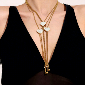 Wholesale Stainless Steel 18K <strong>Gold</strong> Plated Tassel Heart Bamboo Long Sweater Necklace 5A Sparkling Zircon All Match Womens <strong>Jewelry</strong> - Product Image 2