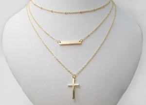 भाग्यशाली फैक्टरी ट्रिपल परत स्टेनलेस स्टील तीन परत हार फैशन मोती बार पार तीन परत हार निर्माता - Product Image 2