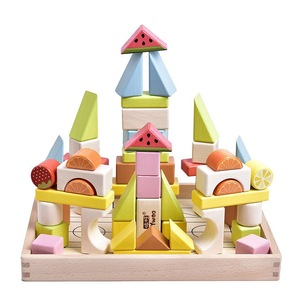 Children 55 Pcs Beech Wooden Building Blocks Sets Diy Stacking Makeup Kit Games Montessori Educational Toys for Kids Boys Girls - Product Image 1