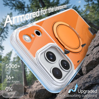 Funda Magnética Brillante para iPhone 17 16 15 14 13 Pro Max con Borde Transparente y Anillo Giratorio 360°