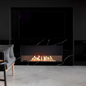 เตาผิงแอลกอฮอล์แบบติดผนัง ดีไซน์ร่วมสมัย โครงเหล็กโครเมียม สำหรับใช้ภายใน/ภายนอกอาคาร พร้อมที่วางทีวีในตัว เหมาะสำหรับห้องนั่งเล่น - Product Image 1