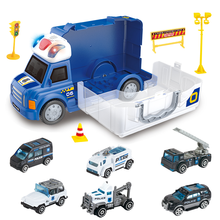 2021, новый дизайн, интересный полицейский автомобиль для мальчиков B/O crashing, трюки, игрушка с 6 прицепами, набор автомобильных игрушек