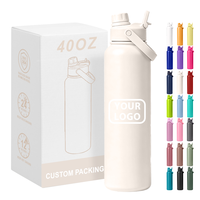 Bouteille isotherme en acier inoxydable de 40 oz avec logo personnalisé, grande capacité, résistante aux rayures, pour l'extérieur, avec couvercle 2-en-1 sans BPA