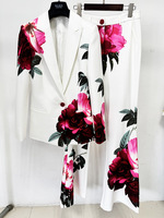 Ensemble deux pièces pour femmes Ocstrade, imprimé floral blanc, blazer à revers, pantalon évasé taille haute, ensemble élégant deux pièces, vêtements pour femmes