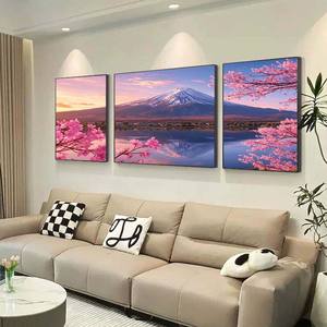 Monte Fuji flor de cerezo tríptico pintura de pared pintura de paisaje 3 uds conjunto hogar Hotel dormitorio arte de la pared Decoración - Product Image 6