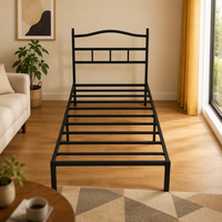 King-Size-Metallplattformbettgestell mit Kopfteil und Lattenrost, robustes Stahlbettgestell in mattschwarzem Finish