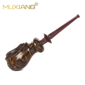 MUXIANG Wooden Tobacco Pipe Hand Carved Straight Type Gold Contrast Glossy Surface Smoking Pipe - Product Image 1