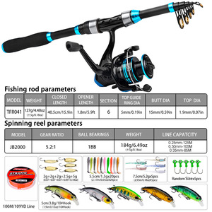 NewBility Spinning Telescopic Fishing Rod and <strong>Reel</strong> Combo Kit Set with Line Lures <strong>Hooks</strong> <strong>Reel</strong> and Carry Bag Fishing Tackle - Product Image 2