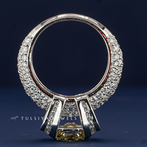 Anillo de Diamantes Amarillos de Lujo para Mujer, Oro Blanco de 14K, Banda Ancha con Detalles Laterales de Diamantes, Joyería de Compromiso, Regalo - Product Image 6