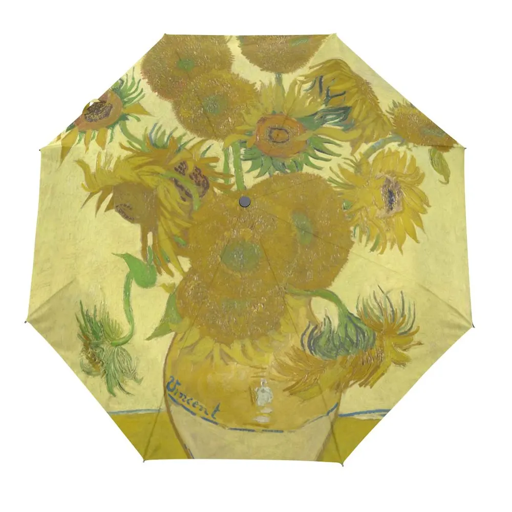 Collezione di souvenir Van Gogh girasole ombrelli UV antivento apertura automatica chiudi ombrello da sole da viaggio compatto e durevole pieghevole