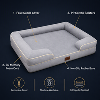 Lit orthopédique rectangulaire pour chien en faux daim, avec noyau en mousse à mémoire de forme 3D, structure alvéolée pour une circulation d'air optimale, base antidérapante en caoutchouc, lavable, OEM