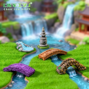 Microlandscape - Adornos de resina retro antiguos, con escenas <span class=keywords><strong>del</strong></span> Lago Oeste, <span class=keywords><strong>faro</strong></span>, pozo de agua, piscina, puente pequeño, arroyo y pradera - Product Image 3