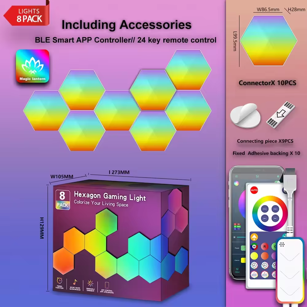 ETOP App Control Quantum Lamp Hexagonal Modular RGB LED Wall Light for Bedroom Gaming Room Decor