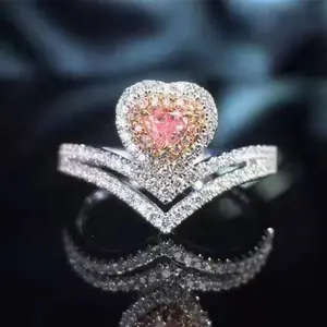 도매 하이 엔드 여성 다이아몬드 쥬얼리 18k 골드 0.158ct 자연 핑크 다이아몬드 반지