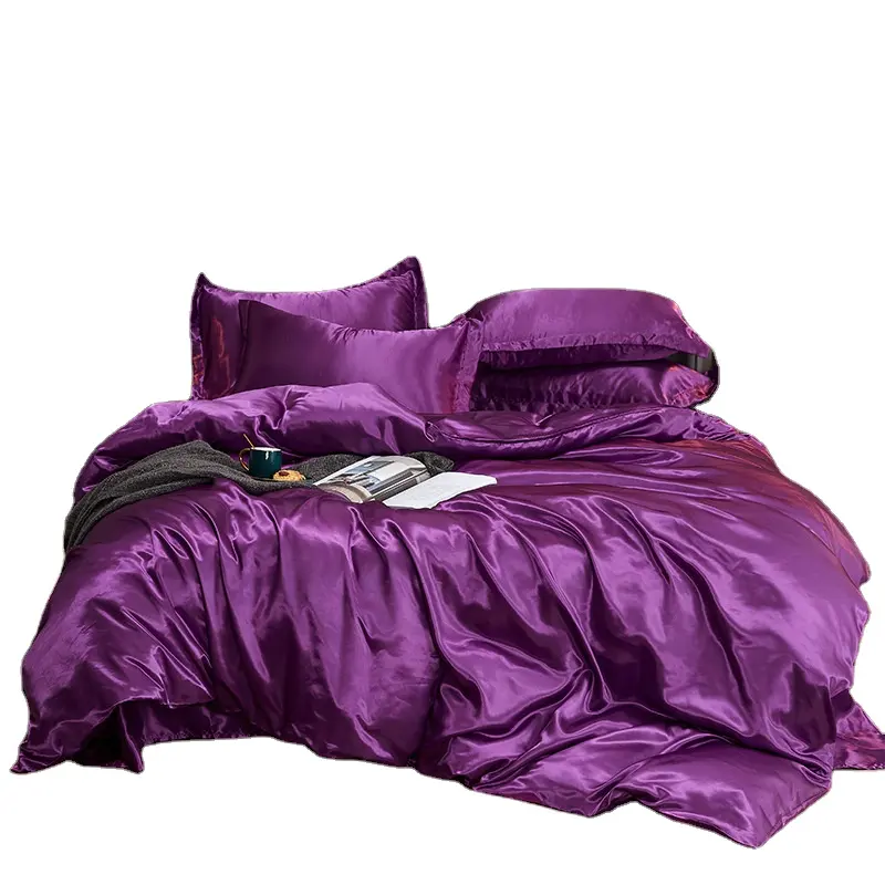 Luxury 4 Pieces Satin comforter sets Solid Color Silk Bed Sheet Duvet cover Queen King Bedding Sets