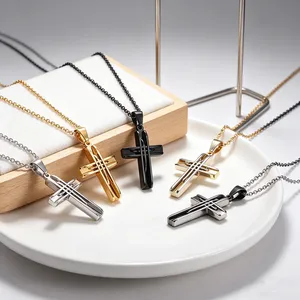 Collier tendance en acier inoxydable avec pendentif croix 3D pour femmes et hommes, cadeau religieux chrétien, breloques de prière, chaîne en métal, bijoux - Product Image 6