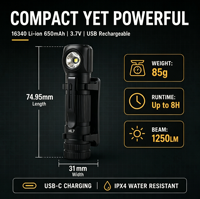 Lampe frontale LED en forme de L IP68 en aluminium aérospatial 6063, faisceau réglable, rechargeable, compacte, avec clip, pour le travail, vente en gros