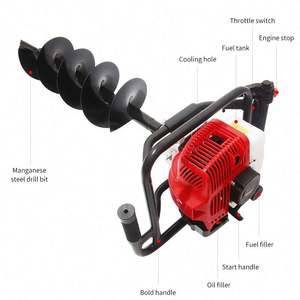 Taladro de tierra de gasolina de 2 tiempos de acero inoxidable, 52CC, excavadora de agujeros de potencia de alto par para plantación de árboles y jardinería - Product Image 5