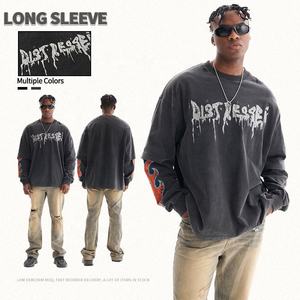 เสื้อยืดผ้าฝ้ายพิมพ์ลายกราฟิกสำหรับผู้ชายเสื้อยืดแขนยาวสองชั้น100% งานตามสั่ง - Product Image 1