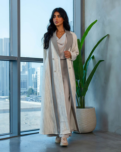 Conjunto de Abaya Modesto en Color Marfil y Gris, Cuello Blazer, Manga Larga, Transpirable, 100% Poliéster, Corte Holgado, ODM, Ropa Islámica Contemporánea - Product Image 5