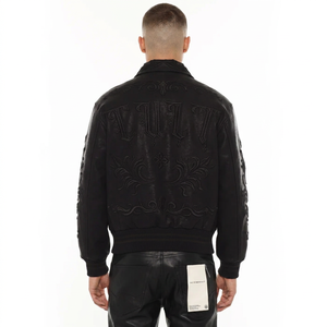 Chaqueta Varsity <span class=keywords><strong>de</strong></span> Cuero PU para Hombre, al por Mayor, Personalizada con Bordado Floral en la Parte Delantera, Relleno <span class=keywords><strong>de</strong></span> Patchwork, Estilo Urbano <span class=keywords><strong>de</strong></span> Invierno, Reversible - Product Image 6