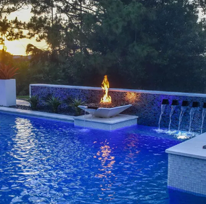 Outdoor Garden Backyard Gas <b>Fire</b> Bowl with Waterfall 3mm Thick Corten Steel <b>Fire</b> <b>Pit</b> for Swimming Pool Patio Natural Rusted - Product Image 1