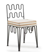 Chaise de salle à manger Jaguar DZ03-1 en fer forgé ondulé de style antique français, cadre noir mat, double coussin en cuir PU blanc, stable, pour hôtel