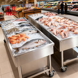 Plate-forme d'affichage en acier inoxydable MBC avec roues supermarché nourriture poisson crevettes vitrine présentoir plate-forme d'opération - Product Image 2