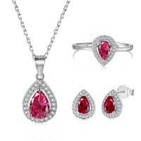Ensemble de bijoux élégant en zircone cubique en forme de goutte d'eau, collier, boucles d'oreilles, anneaux, argent sterling 925, ensemble de bijoux de mariage pour mariée