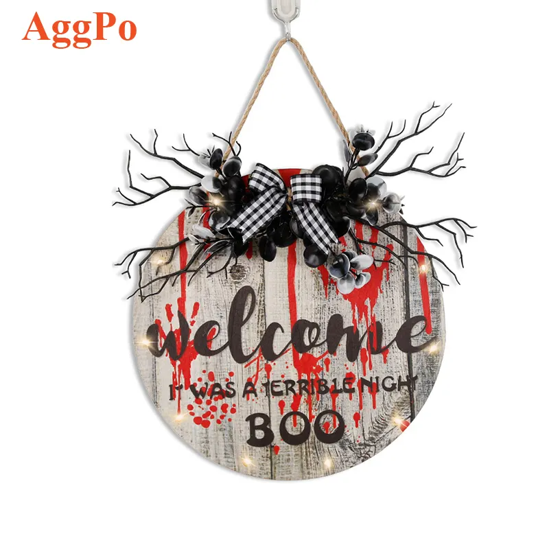 Halloween Welkom Hangend Paneel Deur Opknoping Decoratie Halloween Ronde Houten Hangende Paneel Lay-Out Decoratieve Hanger