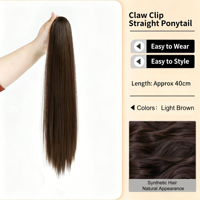 Perruque queue de cheval longue et droite pour femme, extension de cheveux réaliste, volume naturel, avec pince à griffes