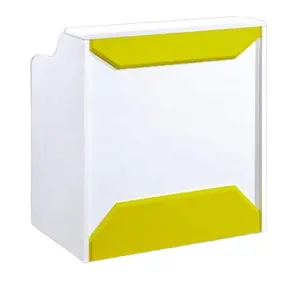 Escritorio de recepción con diseño de logotipo para salón, escritorio de recepción de MDF de tamaño pequeño, 100cm, color amarillo, precio barato