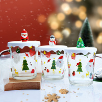 Zogift Joyeux Noël Tasses en verre borosilicate amusantes de 400 ml avec couvercle en silicone et poignée pour thé, café, lait, jus, boissons