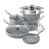 Ensemble de 3 casseroles antiadhésives avec revêtement en granit, casseroles en aluminium, poignées en acier inoxydable, design moderne pour la salle à manger et le camping