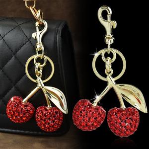 New Metal Cherry Bag Charm Pendant <b>Key</b> Chain Crystal Cherry Gold Sliver Plating Cherry Shape <b>Key</b> <b>Ring</b> for Bag Accessories - Product Image 3