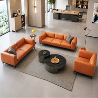 Ensemble de canapés de bureau exécutif en cuir, 3 places, 2 places, fauteuil, pieds en métal noir, sièges de réception modernes, personnalisable, fournisseur OEM