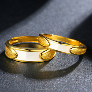 爱情沙金金玉髓情侣戒指黄铜镀金金开男女双环金跨界戒指 - Product Image 2