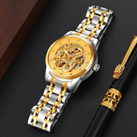 SKMEI 9310 luxe or Dragon 3ATM montre étanche squelette acier inoxydable mécanique automatique montres hommes montres-bracelets