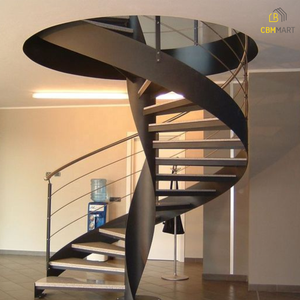CBMmart esterno salva spazio gradini in legno <span class=keywords><strong>e</strong></span> barra barra in acciaio inox ringhiera con Anti-slip scanalature Design in scala curva - Product Image 2