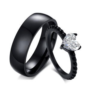 2024 mujeres hombres pareja anillos negro Acero inoxidable corazón circón anillos de boda para el Día de San Valentín <span class=keywords><strong>anillo</strong></span> de compromiso conjunto joyería - Product Image 1