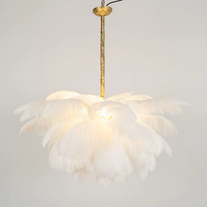 E14 Plafonnier en plumes d'autruche Plafonnier Villa Décor Salon Lustre en cuivre - Product Image 6