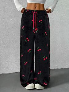 Pijamas de Franela para <span class=keywords><strong>Mujer</strong></span>, Estilo Holgado con Cordón Ajustable en la Cintura, Estilo Europeo y Americano, Otoño <span class=keywords><strong>Invierno</strong></span> 2025, Pantalones Cálidos - Product Image 2