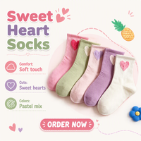 Chaussettes Douces pour Enfants avec Patch Cœur Mignon, Couleurs Pastel, pour Filles et Garçons, Toucher Doux, Bord Côtelé, Vente en Gros, Logo Personnalisé, Chaussettes en Gros