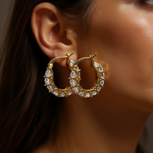 Orecchini a Cerchio di Lusso Placcati in Oro 18K con Cristalli e Strass, Design Geometrico per Gioielli da Festa per Donne - Product Image 2